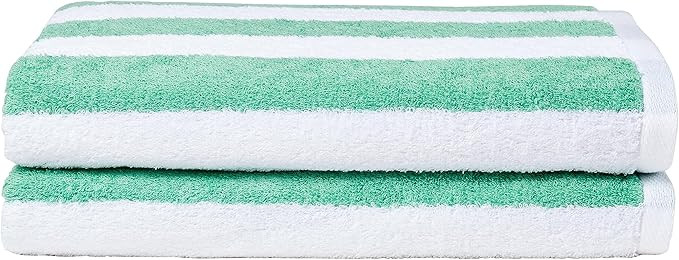 Amazon Basics 100% Cotton Terry Cabana Stripe Pool & Beach Towel, Soft & Absorbant, 2-Pack, Green... | Amazon (US)