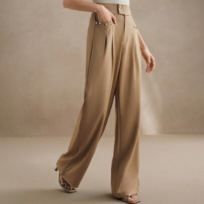 Elegant High Waist Drape Wide Leg Pants Slim Straight Trousers For Business Casual Woman, Old Money, Minimalana Style | SHEIN