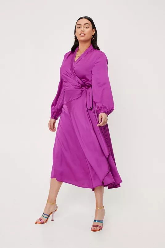 Plus Size Satin Wrap Midi Dress | Nasty Gal (US)