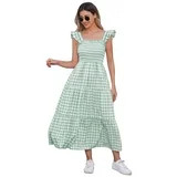 FYMNSI Mommy and Me Plaid Print Dresses with Pockets Sleeveless Smocked Long Sundress Casual High... | Walmart (US)