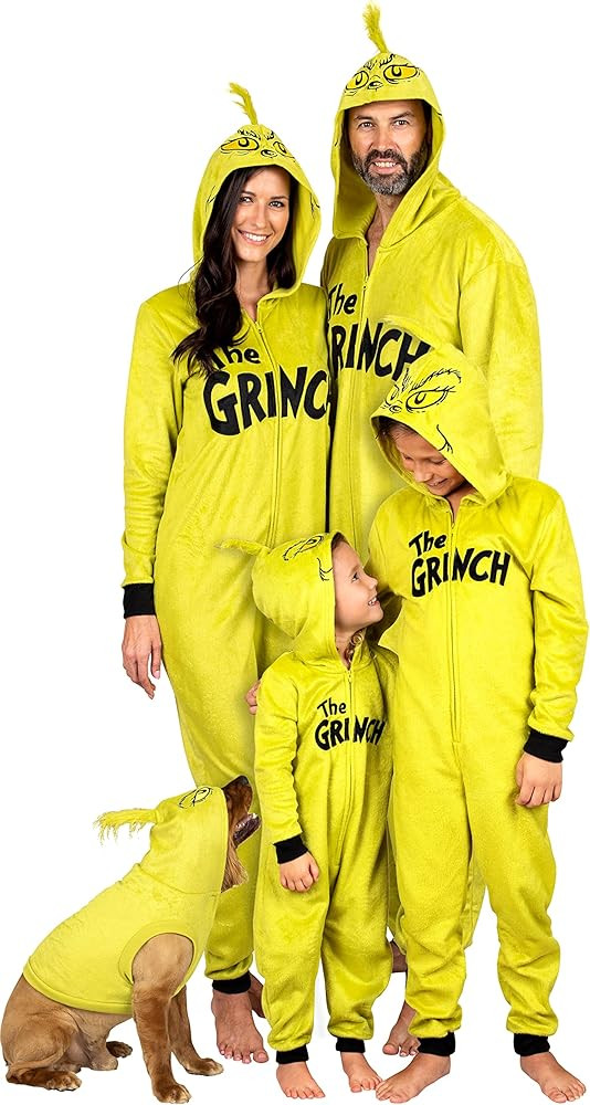 Dr. Seuss Grinch Fleece Onesie Pajamas - Matching Family Adult Kids Hooded Costume | Amazon (US)