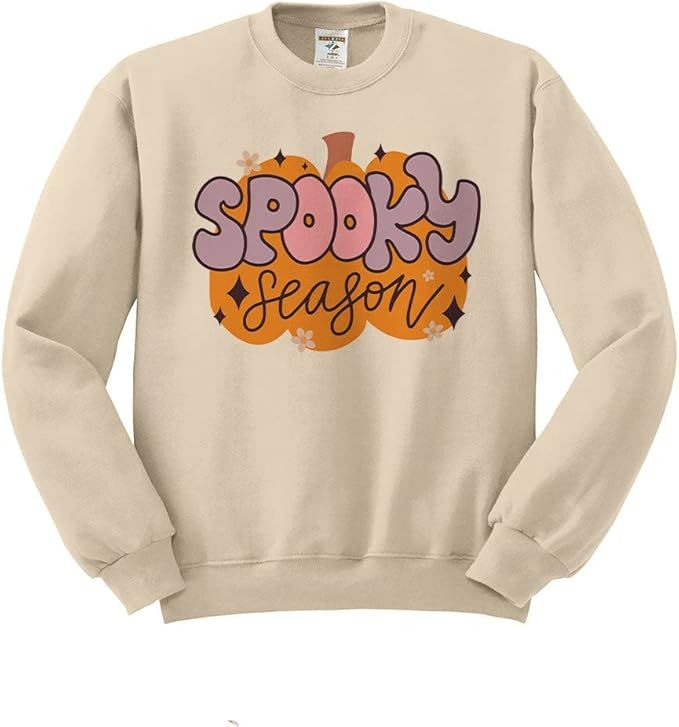Amazon.com: Retro Pumpkin Spooky Season Sweatshirt Unisex Large Sand : Clothing, Shoes & Jewelry | Amazon (US)