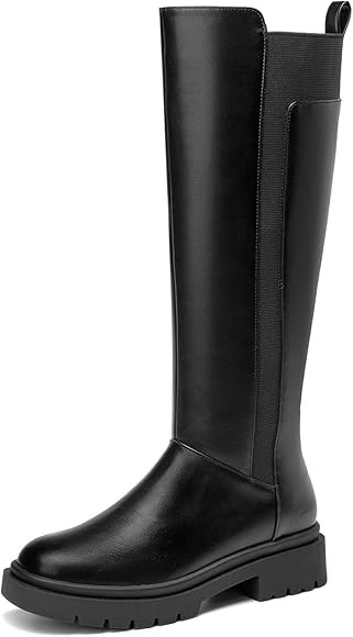 CentroPoint Women's Stretch Knee High Boot Elastic Low Flat Heel Round Toe Side Zip Wide Calf Boo... | Amazon (US)