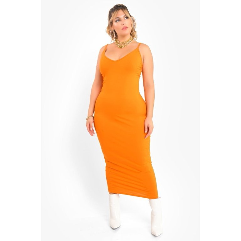 Rebdolls Womens Plus Size Orange Essential Strappy Bodycon Maxi Dress - Medium | Walmart (US)