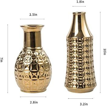 Bud Ceramic Vase Gold Set of 2 Decorative Luxurious Flower Vases Small Mini Table Floral Vase Bar... | Amazon (US)