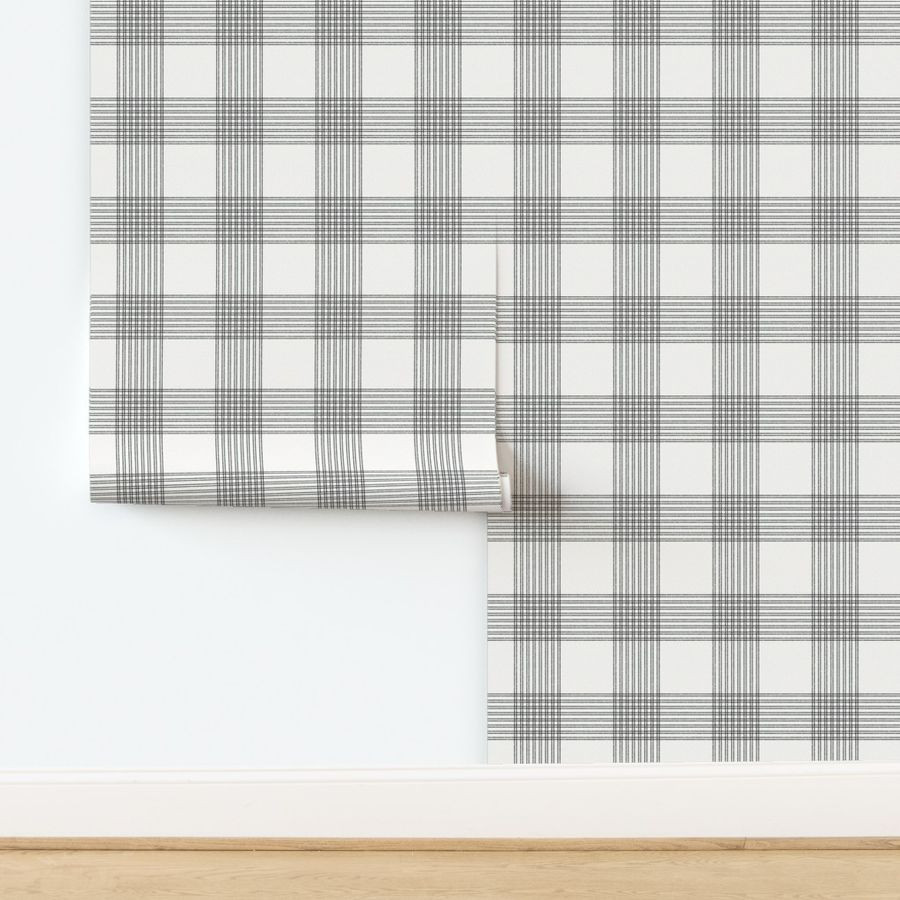 Wallpaper in Crossover Plaid Cream & Black Plaid Large Plaid | Spoonflower