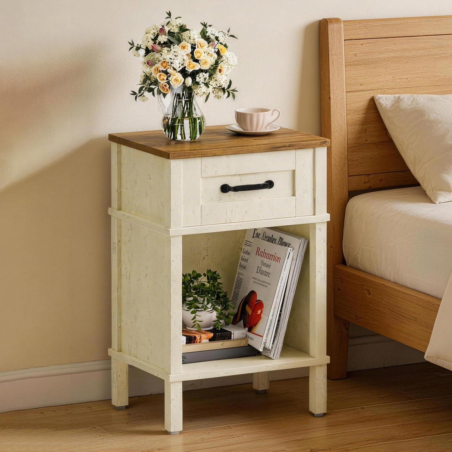 White Farmhouse Nightstands, Nightstand with Drawers, Small Bedside Table | Amazon (US)