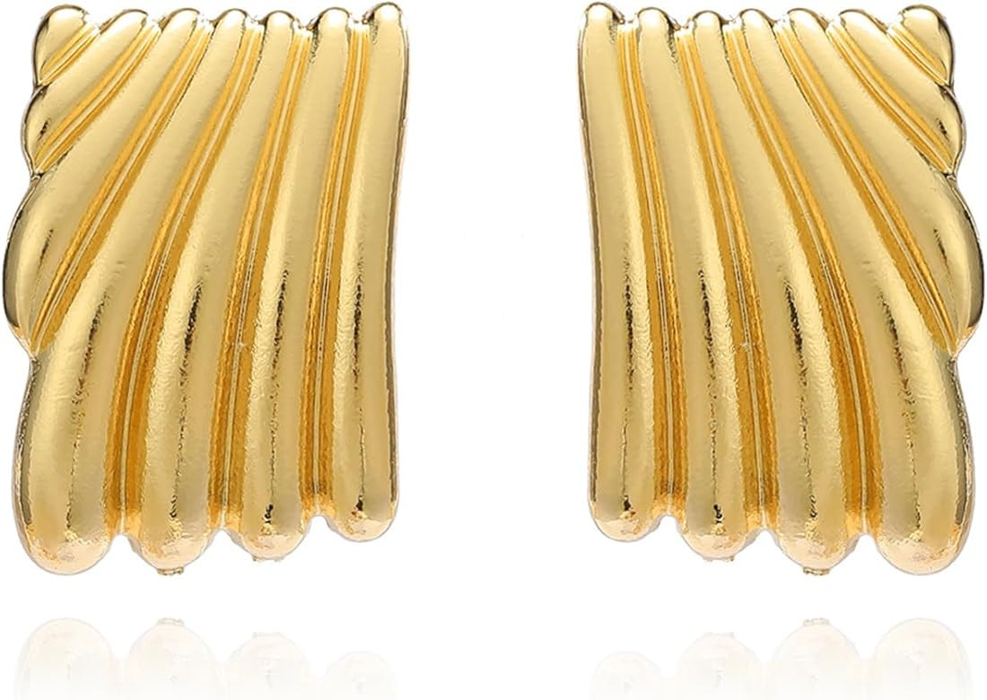 Minimalist Alloy Chunky Striped Rectangle Geometric Square Statement Stud Earrings for Women Jewe... | Amazon (US)