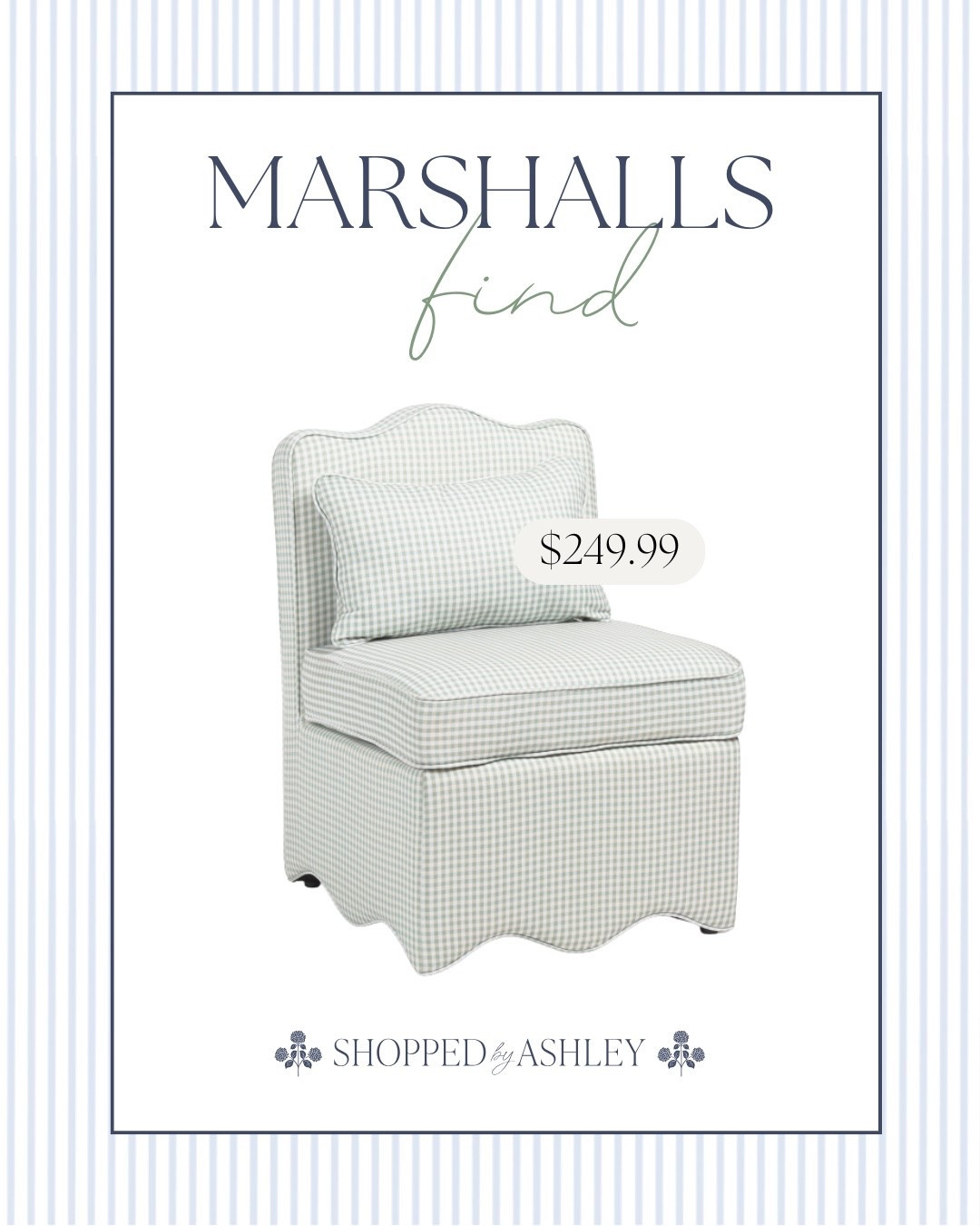 New scallop chair just added online in a pretty sage green gingham! 

This is the accent chair size (it’s larger than the dining chair that’s typically online so check dimensions!) 

Free shipping with code SHIP89 🙌🏻

Nursery chair, green gingham, gingham chair, designer look, look for less, Lillian August, TJ Maxx chair, HomeGoods chair, scalloped chair, scallop chair  

#LTKStyleTip #LTKHome