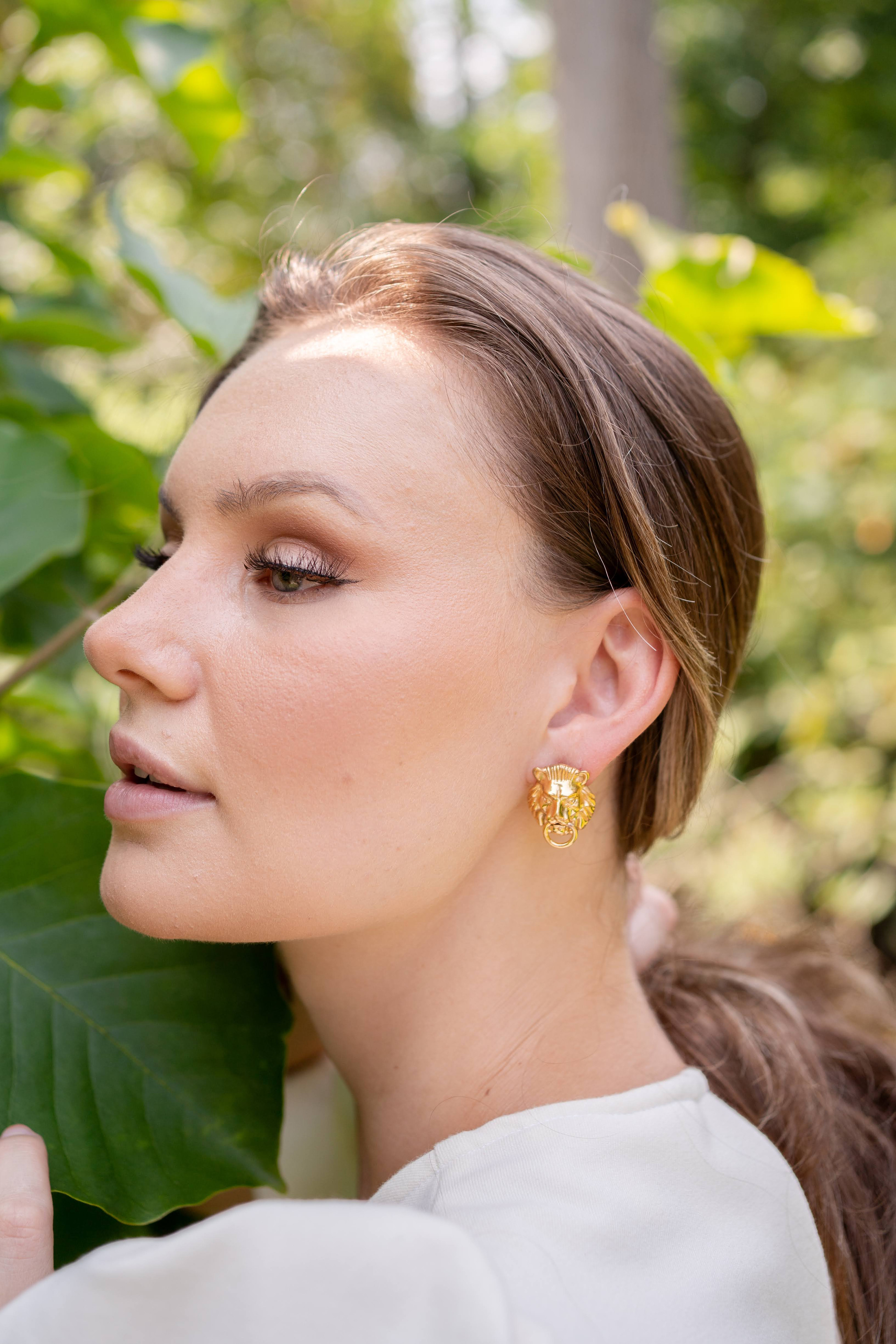 Lion Door Knocker  Earrings in Gold Brass | Lisi Lerch Inc