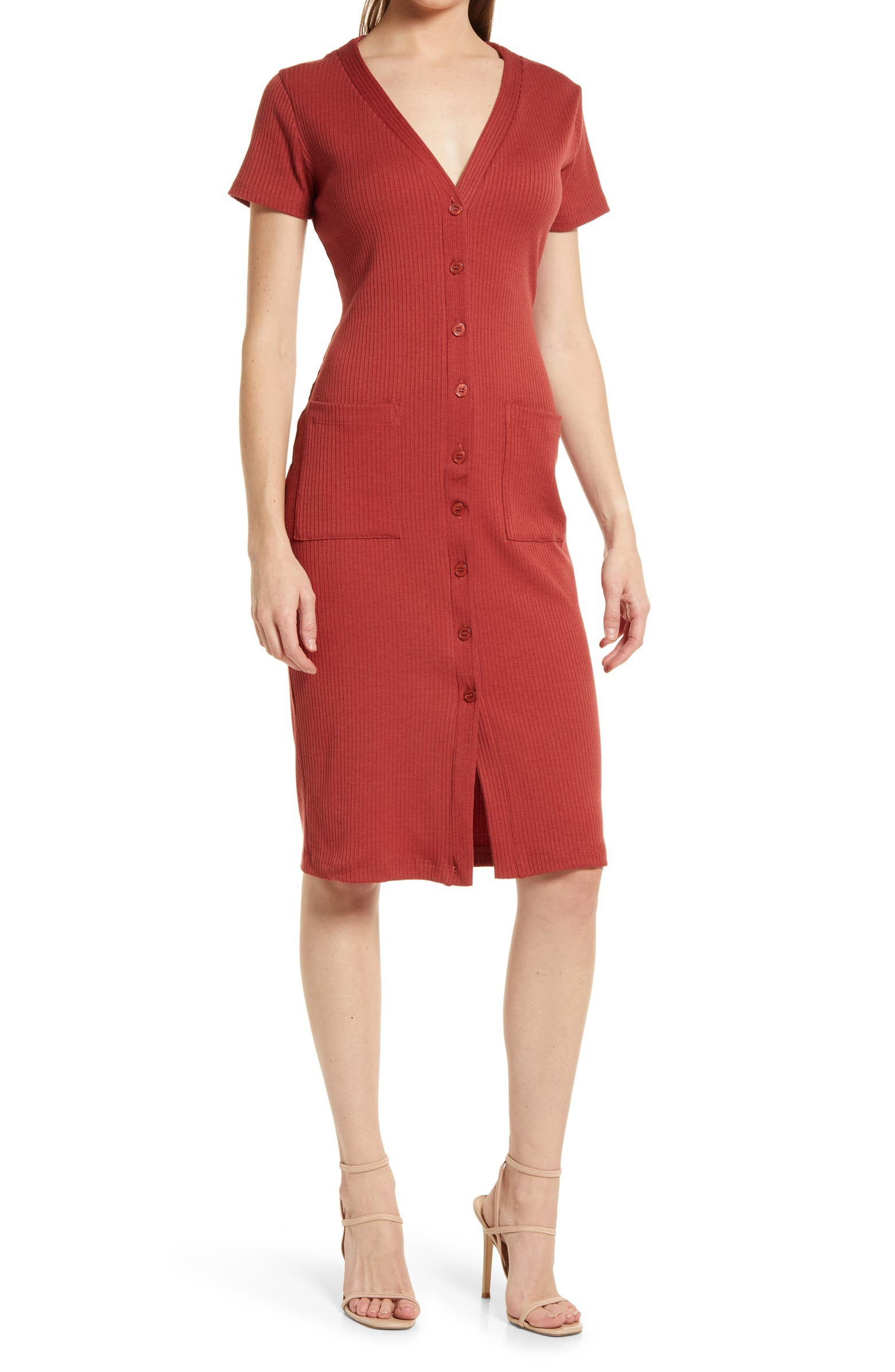 Ribbed Knit Midi ShirtdressSOCIALITE | Nordstrom