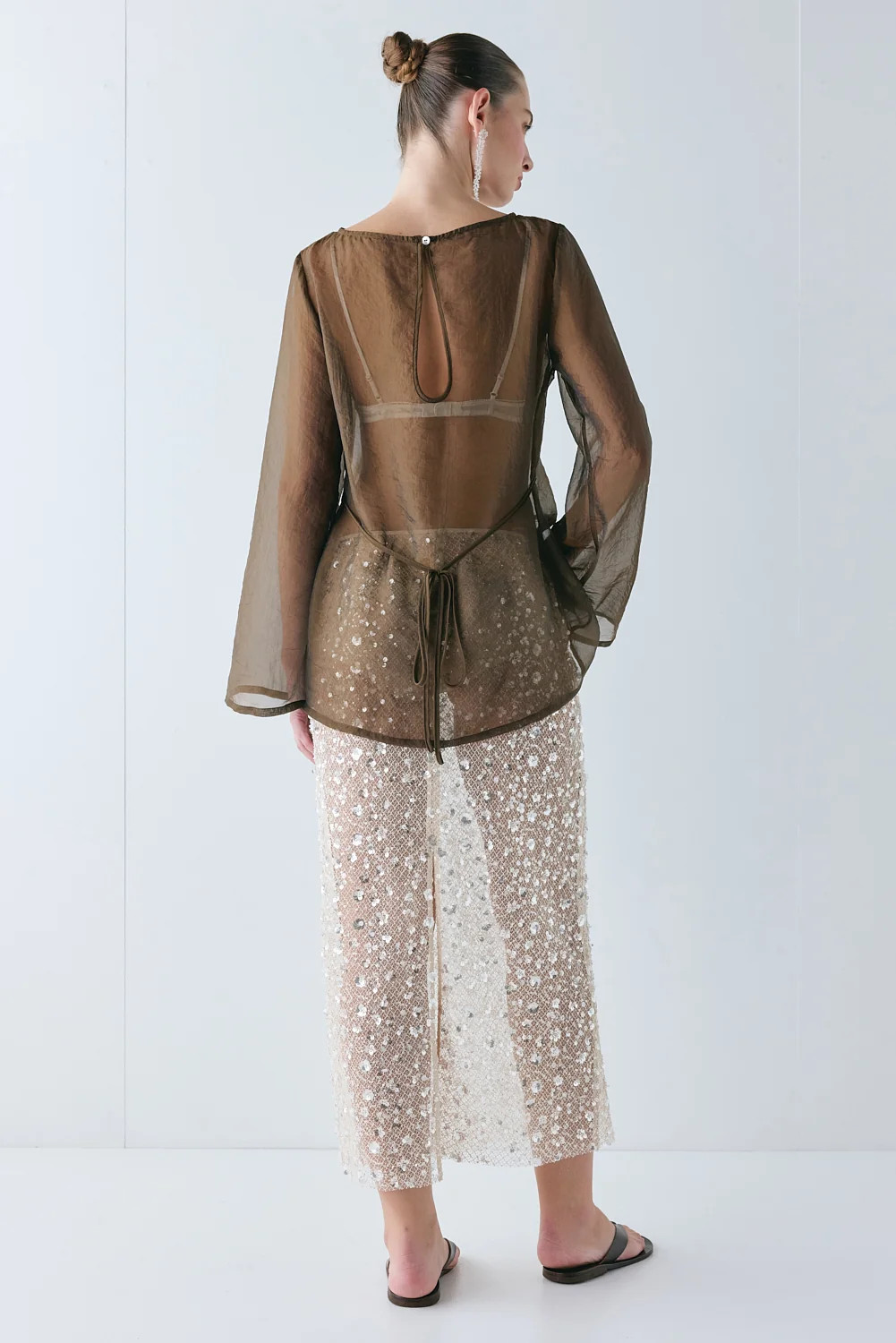 Lane Sequin Midi Skirt Cream | VRG Grl