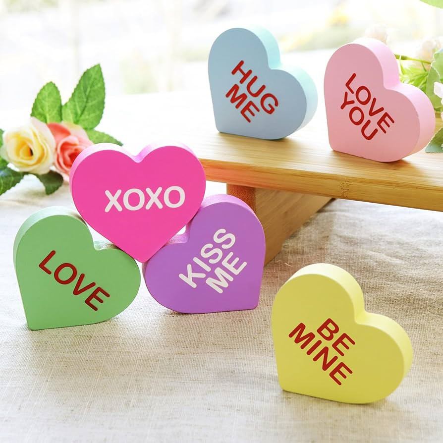 Valentines Day Decor Candy Heart Table Decorations Sign, 6 Pcs Valentines Day Wooden Tiered Tray ... | Amazon (US)