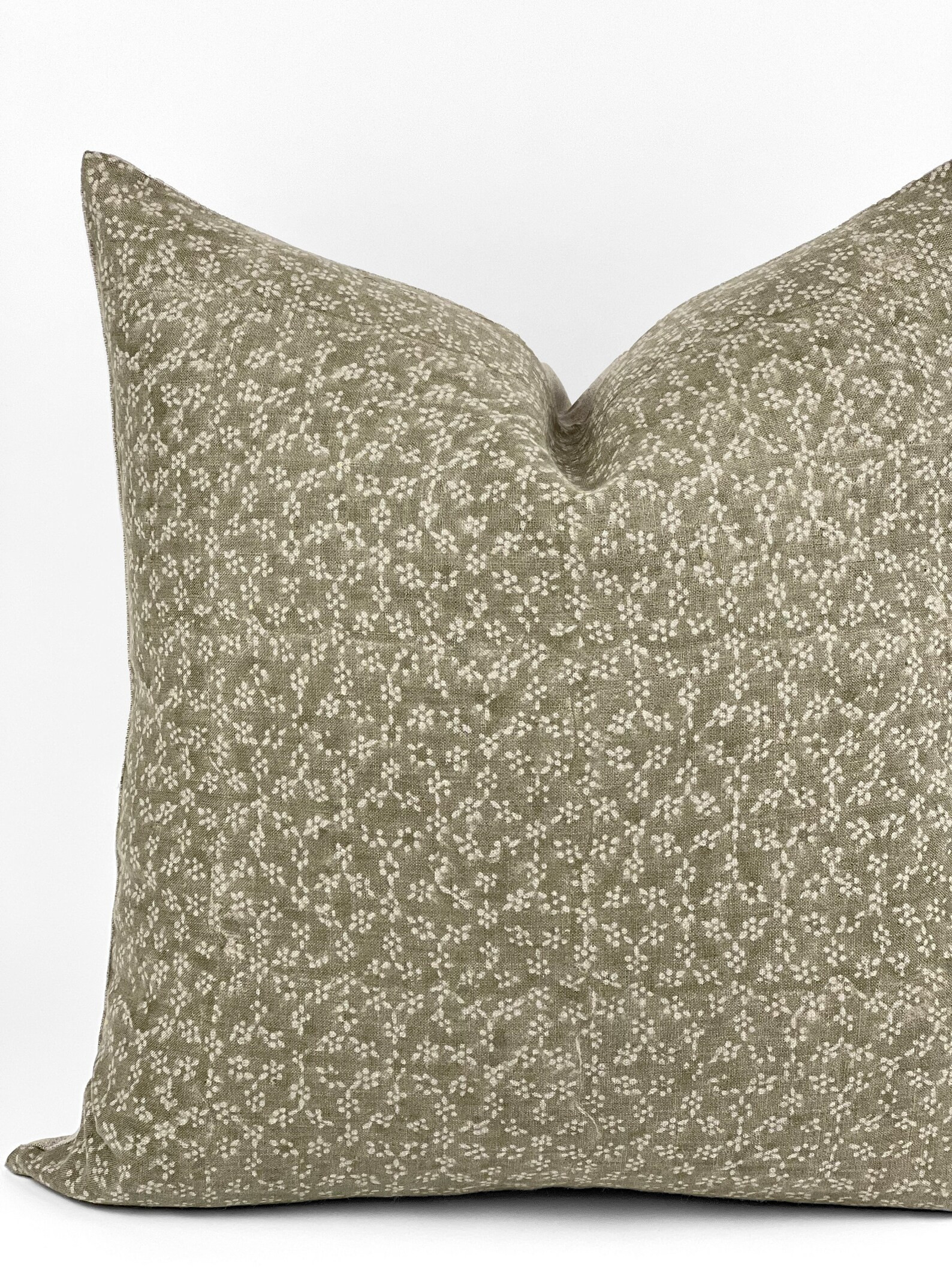 MAISIE Designer Sage Green Linen Pillow Cover, Block Print Pillow, Olive Green Pillow, Floral Pil... | Etsy (US)