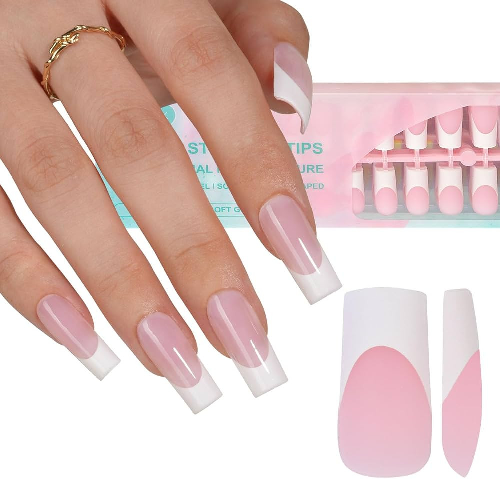 Misssix French Gel Nail Tips, 240Pcs French Tip Press on Nails Long Square Pink, No Need to File ... | Amazon (US)