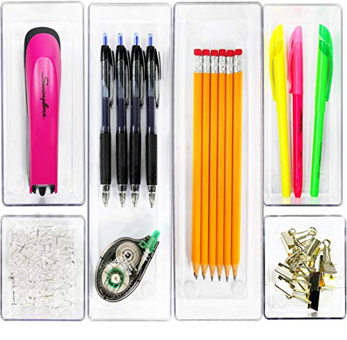 6 Pack - Simple Houseware Clear Plastic Desk Drawer Organizers | Amazon (US)