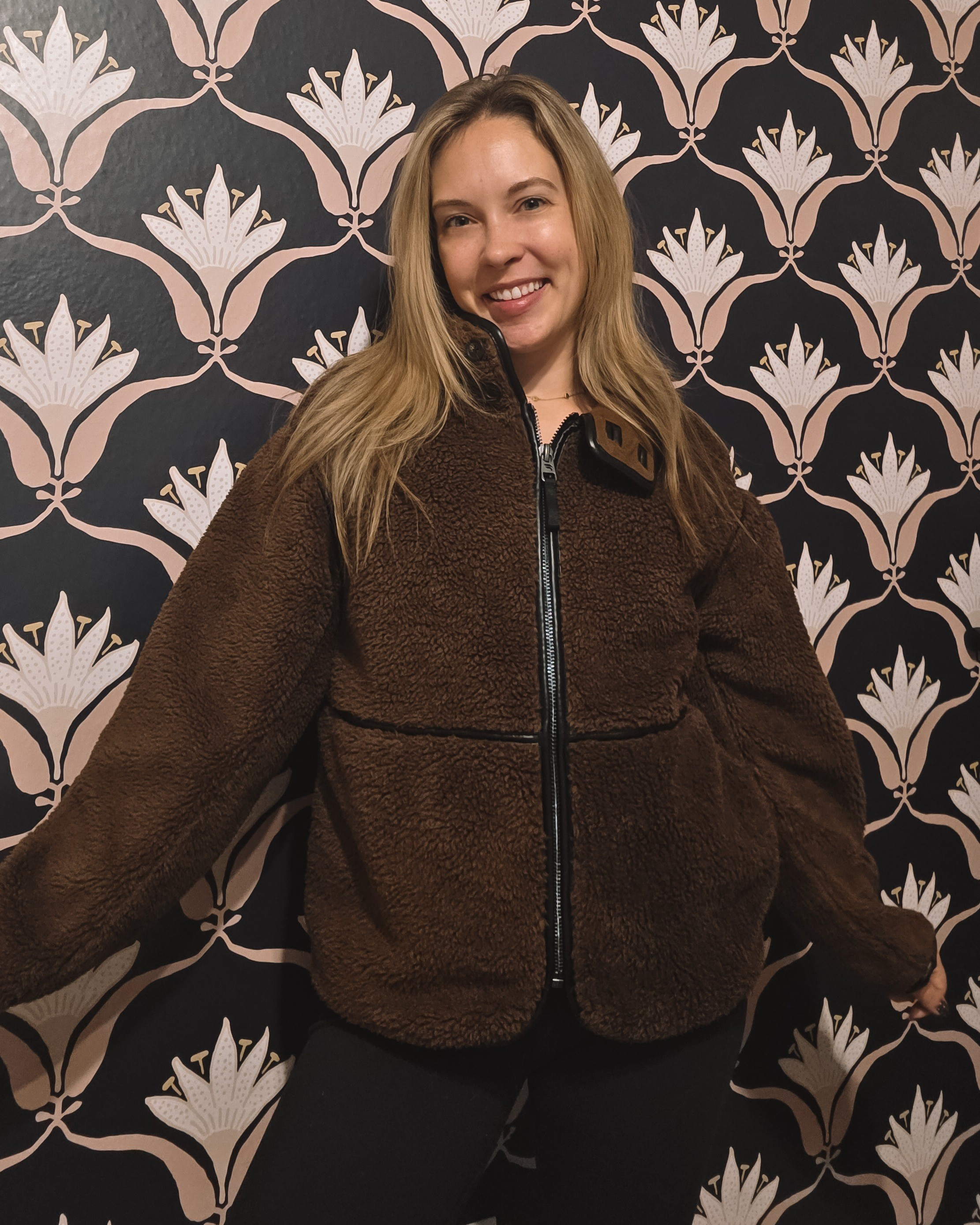 Fabletics brown teddy jacket with leather trim (size XS) and flare leggings (size S).

#LTKFindsUnder100 #LTKSeasonal #LTKU