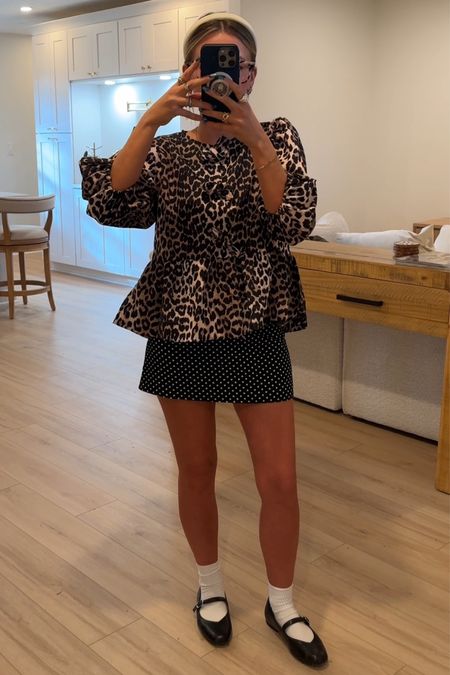 I’m wearing size small in this leopard print top & size 2 in the mini skirt, sized up! My socks are from Amazon and my ballet flats I can’t find online but they are Cynthia Rowley. I linked similar ones!

#LTKfindsunder50 #LTKfindsunder100 #LTKstyletip