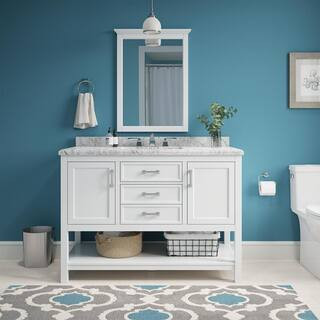 Everett 49 in. W x 22 in. D Vanity Cabinet in White with Carrara Marble Vanity Top in White with ... | The Home Depot