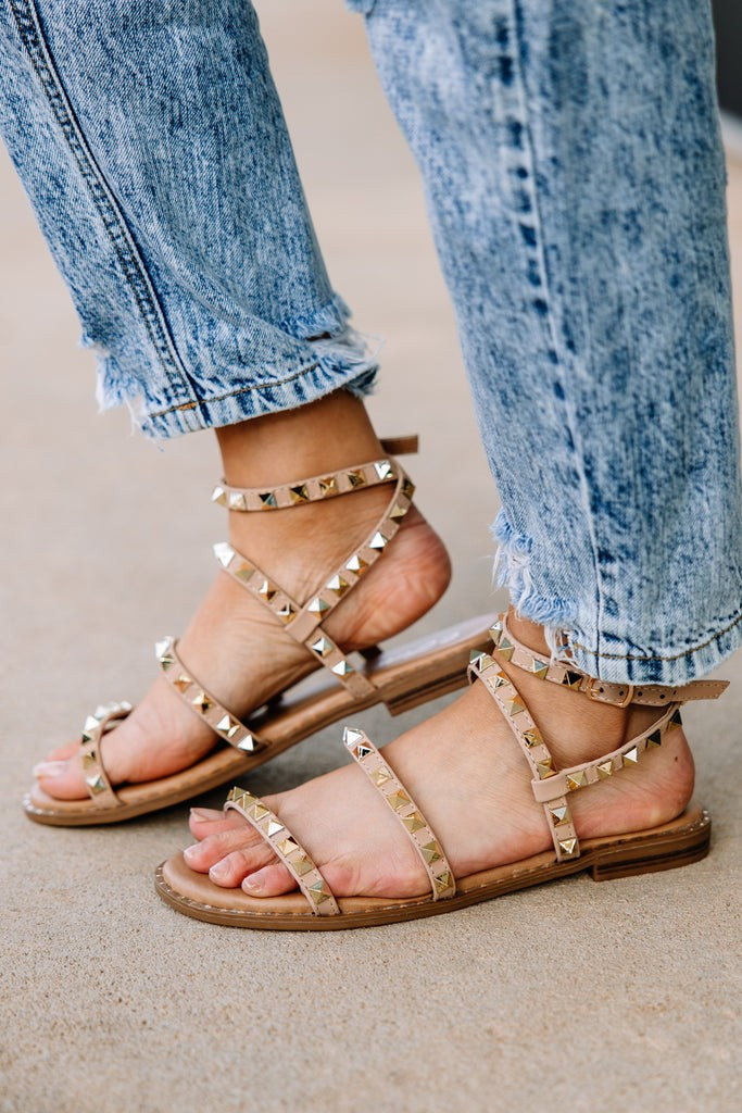 Look Sharp Taupe Brown Studded Sandals | The Mint Julep Boutique