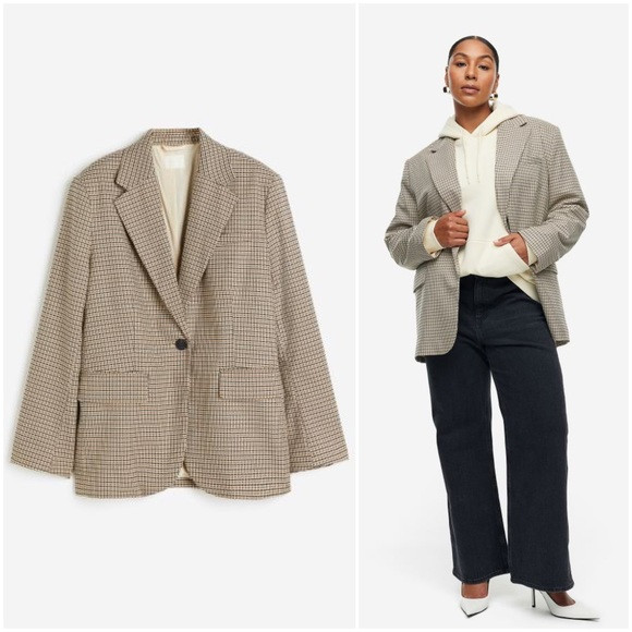 Brown Houndstooth Patterned Oversized Blazer | Poshmark