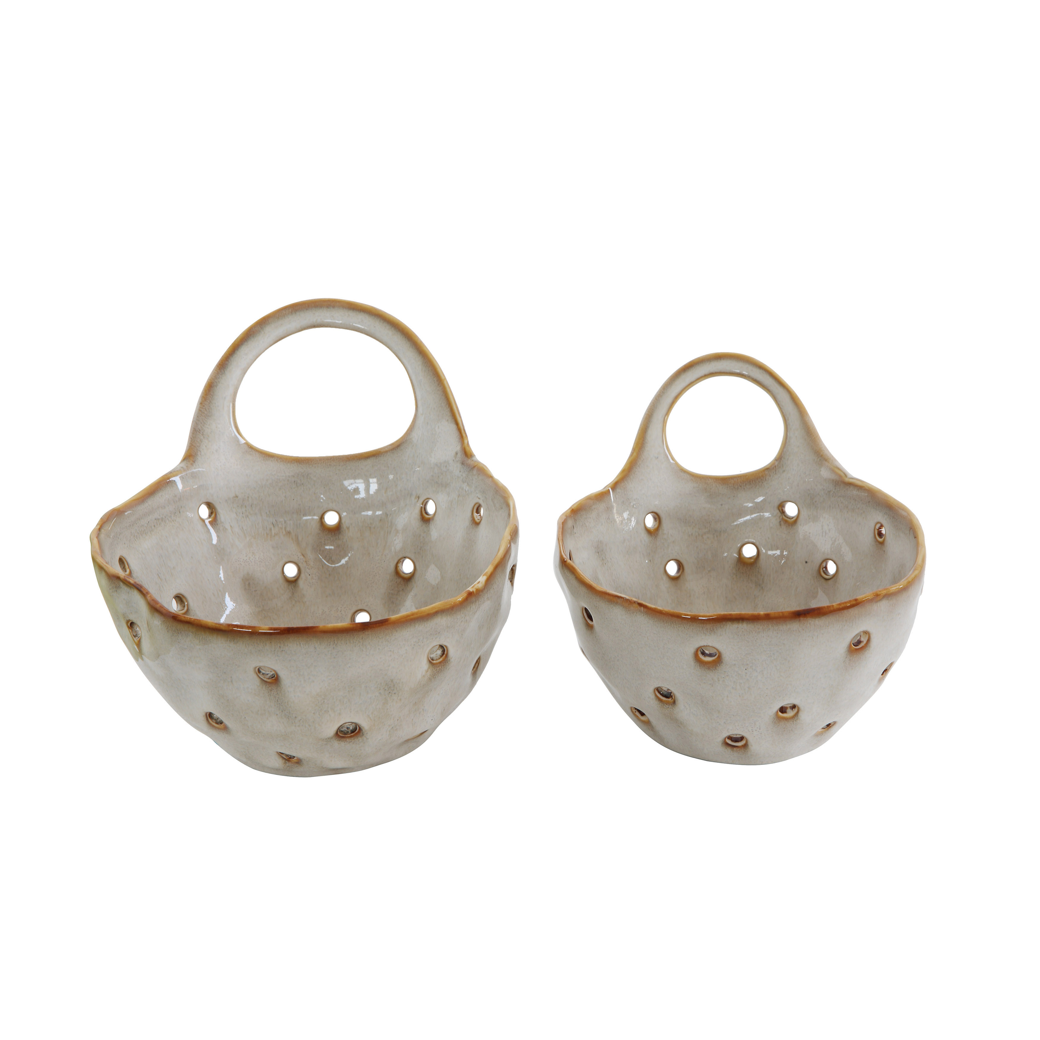 Set of 2 Cream Reactive Glaze Stoneware Colanders - Creative Co-Op | Havenly | Havenly