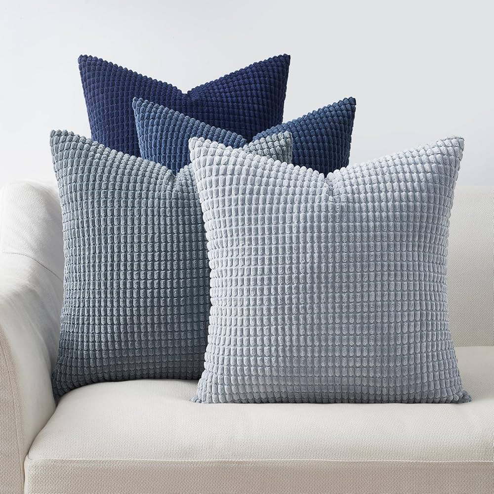 Topfinel Summer Throw Pillow Covers 20x20 Inch Set of 4,Blue Corduroy Decorative Cushion Cover,Mo... | Amazon (US)