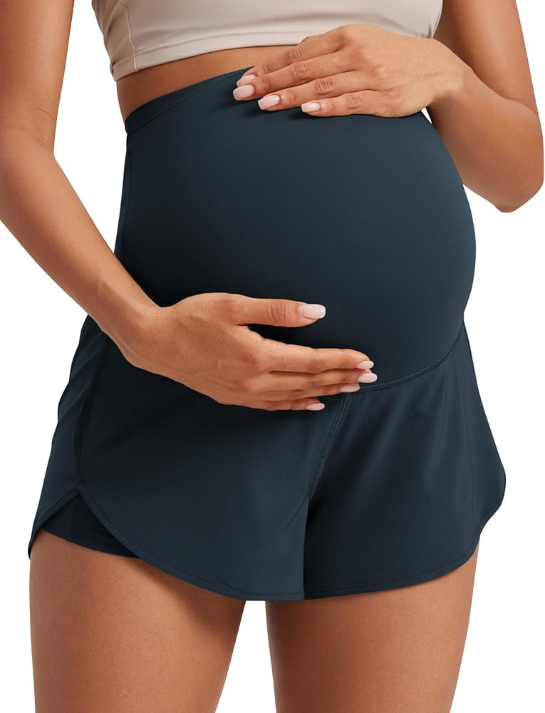 CRZ YOGA Women 2 in 1 Maternity Workout Shorts Over Belly 3" - Dolphin Soft Athletic Running Casu... | Amazon (US)