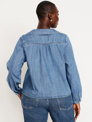 Long-Sleeve Button-Down Cropped Denim Shirt | Old Navy (US)