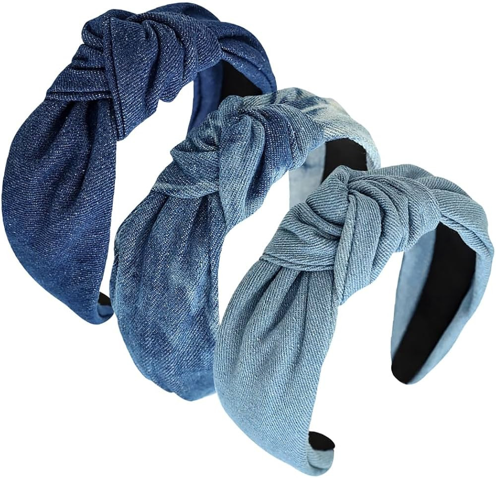 GSHLLO 3 Pcs 6cm Wide Denim Headbands Cloth Top Knot Headbands Fashion Cross Knot Hairbands Vinta... | Amazon (US)
