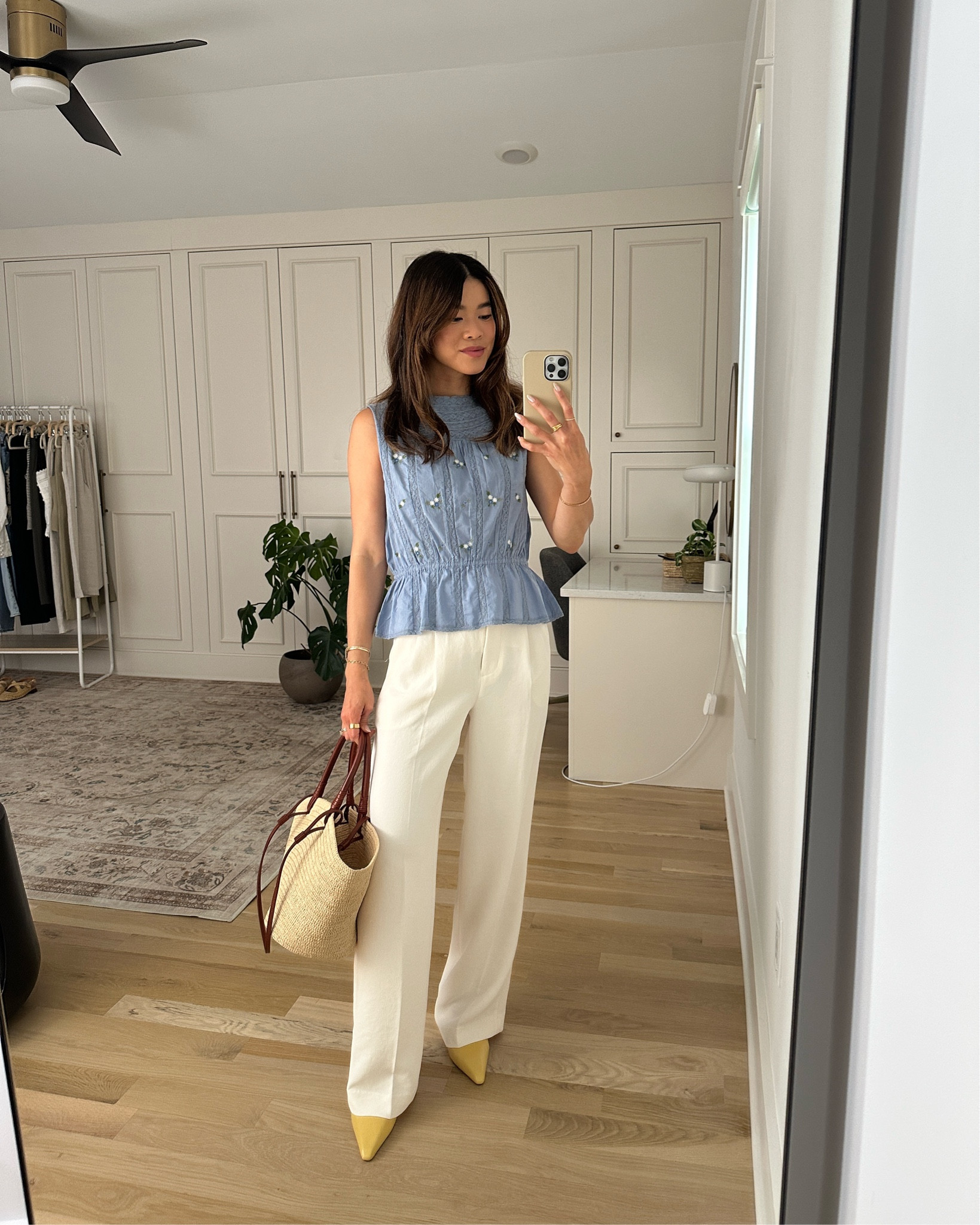 Sizing info:
•Blue tank size 2 in Contrasting Ecru Embroidery on Sky Blue Background
 •White pants size 0 in White 

petite fashion, get dressed with me, outfit inspiration, ootd, nashville outfit, Nashville influencer, petite style, vacation style, casual outfits, mom style, petite pants, spring outfits, spring outfit info, spring pants, spring outfit idea, spring top, spring bag, spring tank, spring shoes, summer pants, petite pants, cropped pants, aritzia pants 

 @Aritzia 

#LTKootd #LTKTravel #LTKWorkwear