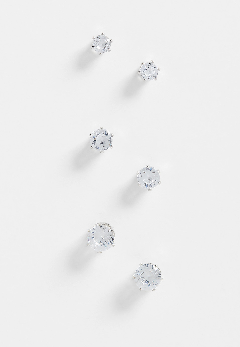 3 Pack Silver Crystal Stud Earring Set | Maurices