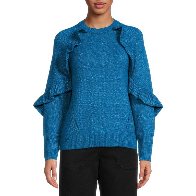 Time and Tru Women's Shimmering Ruffle Sweater - Walmart.com | Walmart (US)