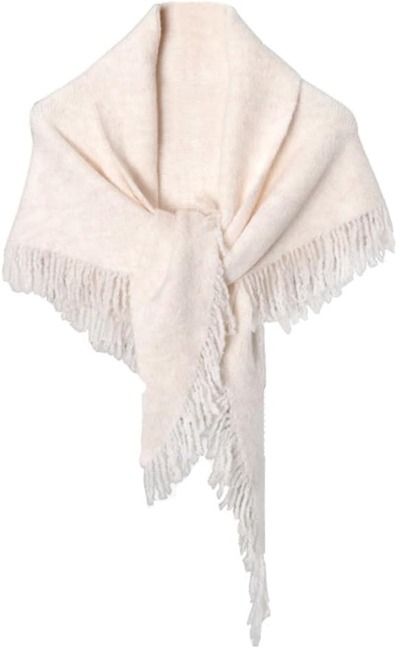 Women Elegant Fringe Knit Triangle Shawls Wraps Trendy Solid Color Open Front Knotted Pashmina Scarf | Amazon (US)