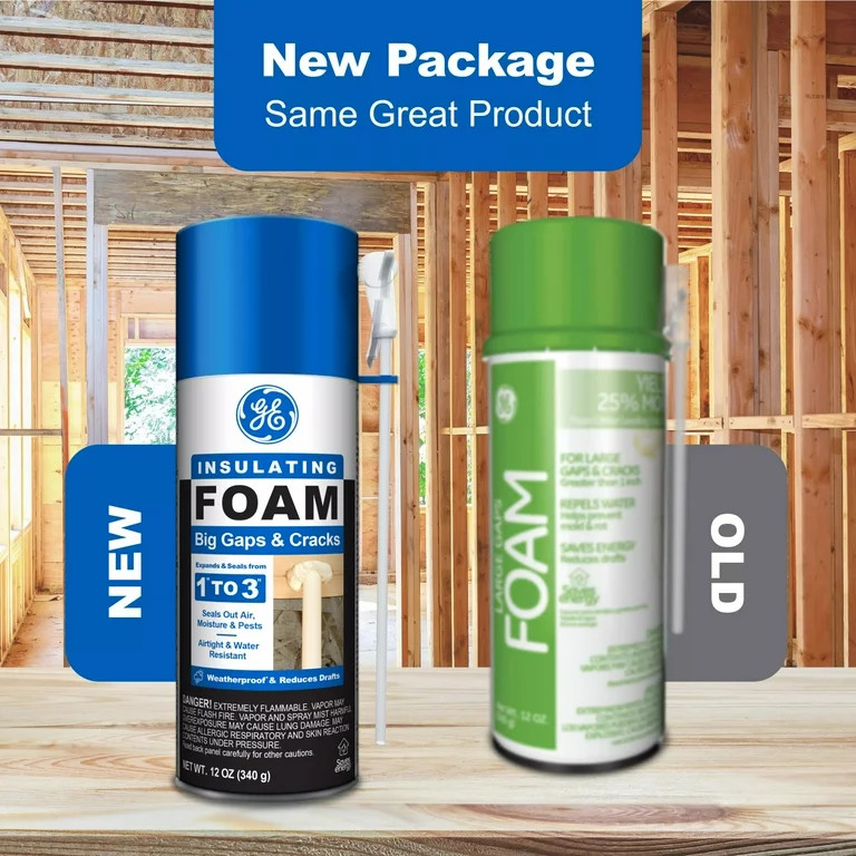 (6 pack) GE Big Gaps & Cracks Insulating Foam, Pack of 1, Yellow 12 oz Can | Walmart (US)