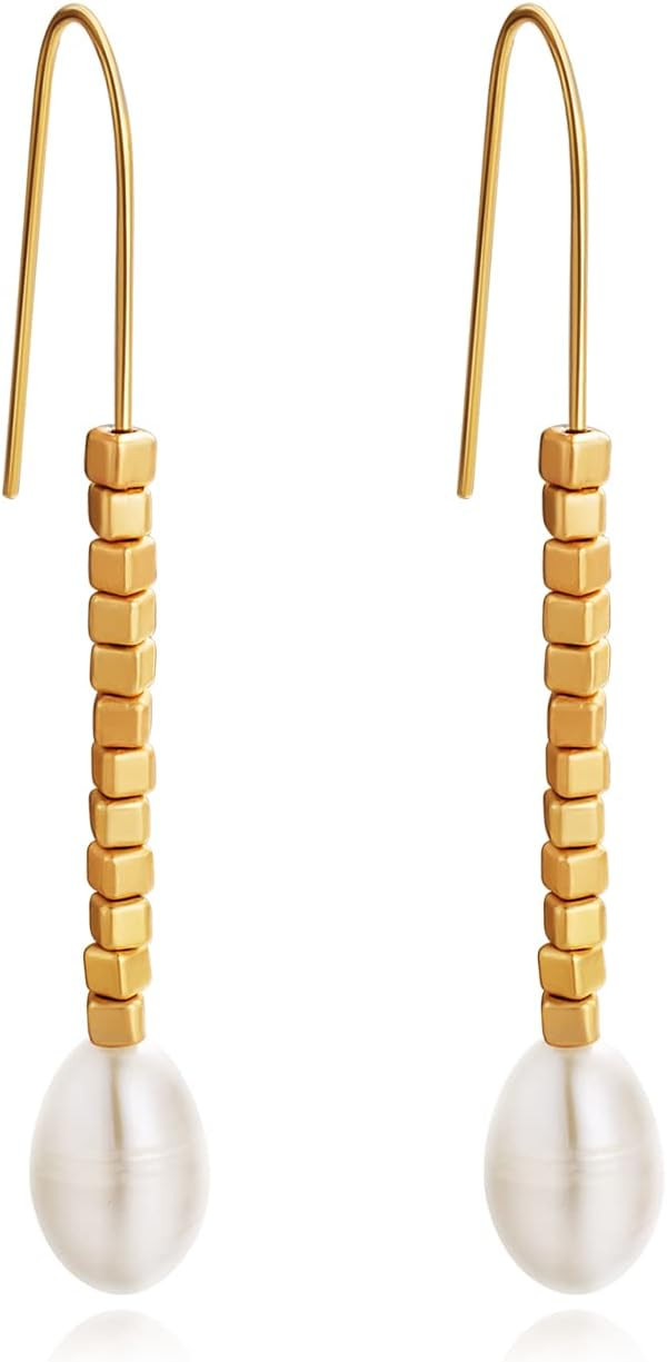 YKKZART Gold Earrings 14k Gold Plated Hoop Earrings Dainty Pearl hoop Disc Coin Bead Starfish Tea... | Amazon (US)