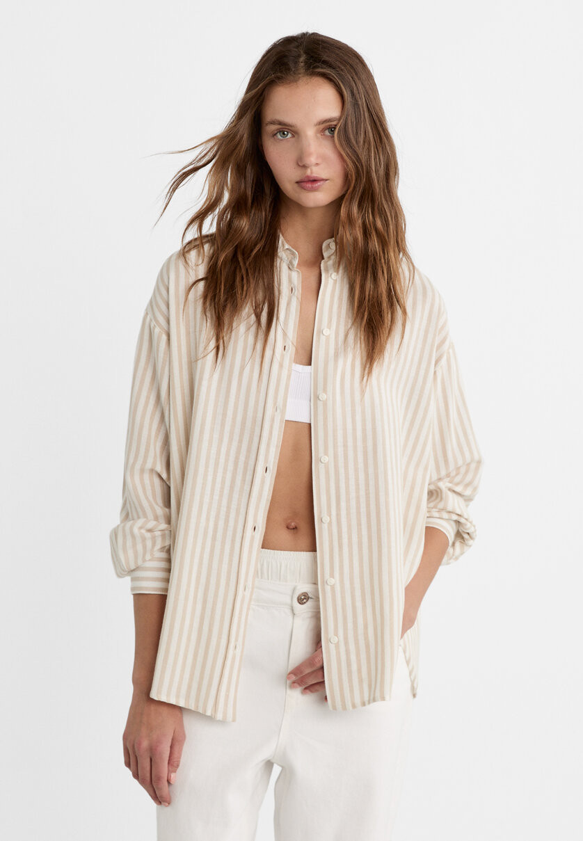 Linen blend shirt - Women's fashion | Stradivarius United Kingdom | Stradivarius (UK)