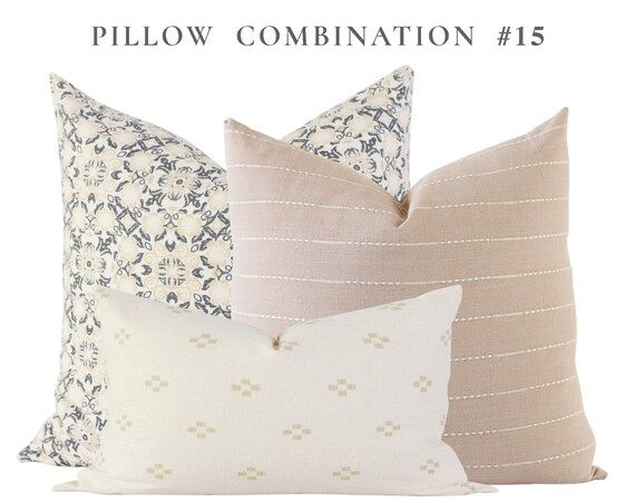 Pillow Combination Set, Floral Pillow Cover, Boho Pillow Cover, Blue Floral Pillow, Designer Pill... | Etsy (US)