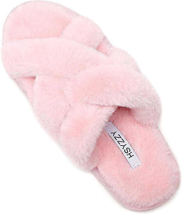 HSYZZY Slippers for Women Open Toe Soft Plush Cozy Memory Foam Cross Band Fur Slides House Indoor... | Amazon (US)