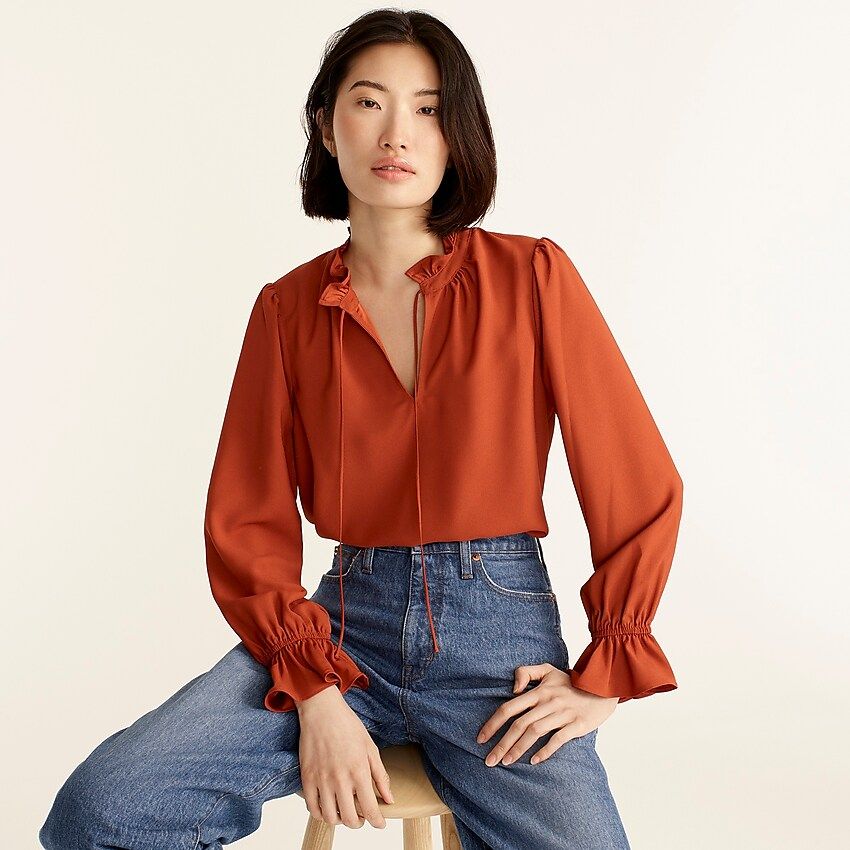 Gathered ruffle drapey top | J.Crew US