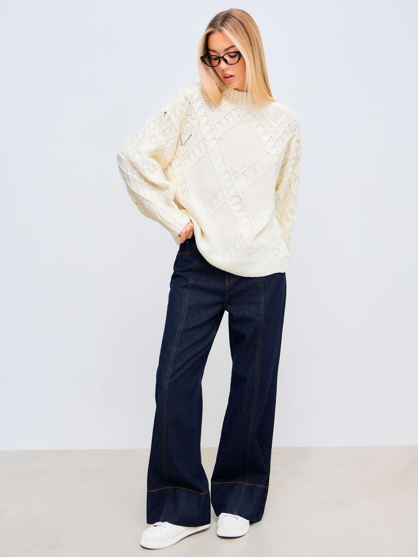Cable Knit High Neck Oversized Sweater | Cider