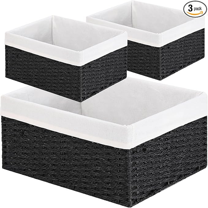 Vagusicc Storage Basket, 3-Pack Woven Paper Rope Wicker Baskets for Storage with Handles, 15 Inch... | Amazon (US)