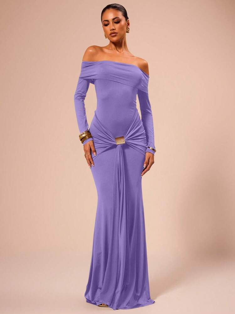 MUSERA Off Shoulder Long Sleeve Maxi Dress Wedding Guest Elegant Spring Summer Cute Vacation Ibiza Holiday Beach Fall Night Out Wedding Guest, Elegant, Date Night, | SHEIN