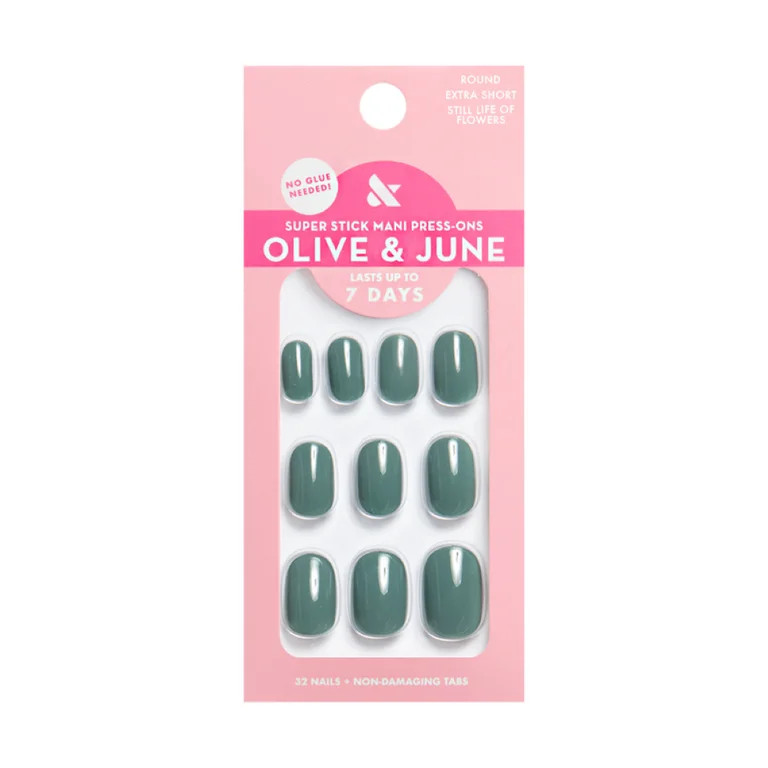 Olive & June Super Stick Mani Extra Short Round Press-On Tabs, Still Life of Flowers, 32 Pieces | Walmart (US)