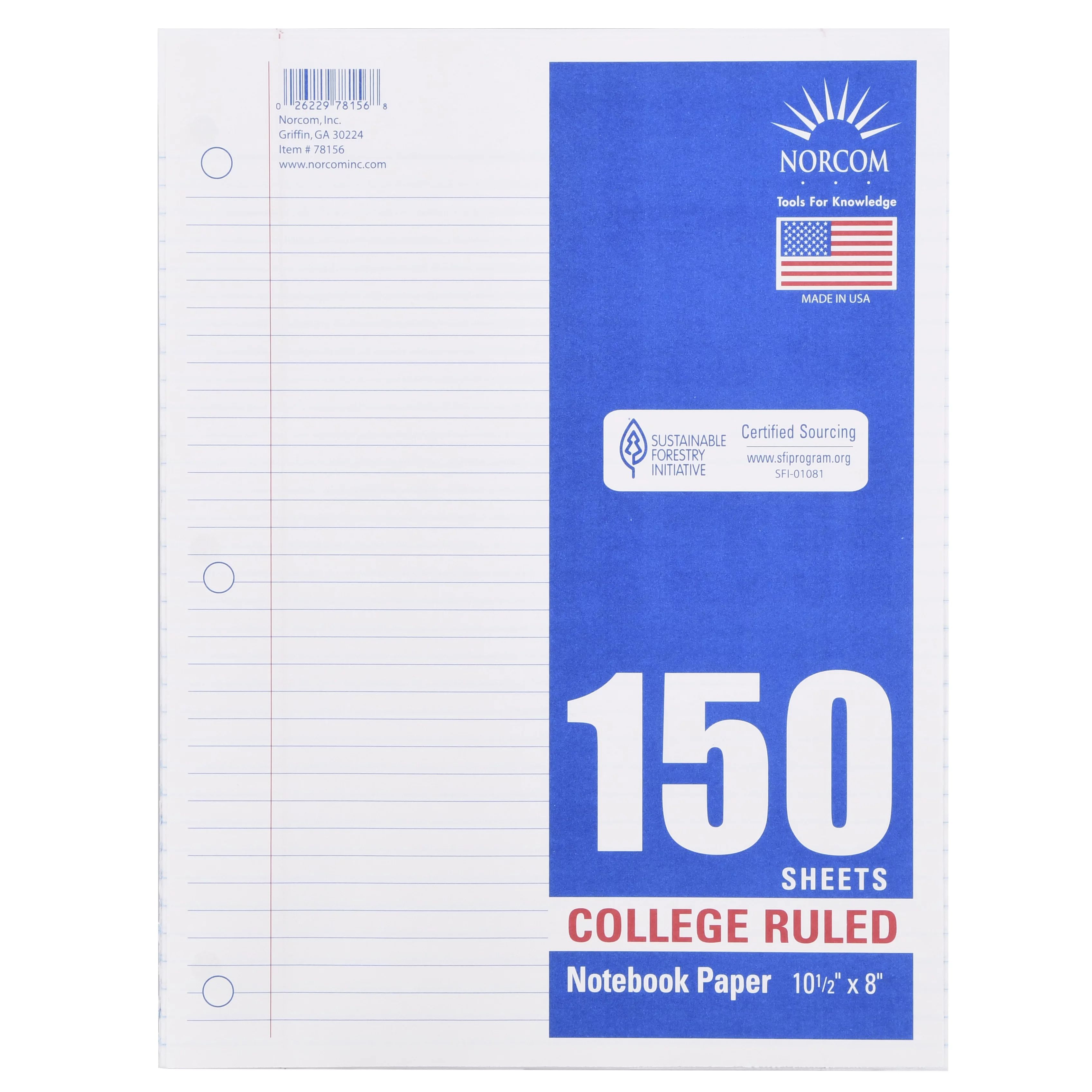 Norcom Filler Paper, College Ruled, 150 Pages, 8" x 10.5", 78156 - Walmart.com | Walmart (US)