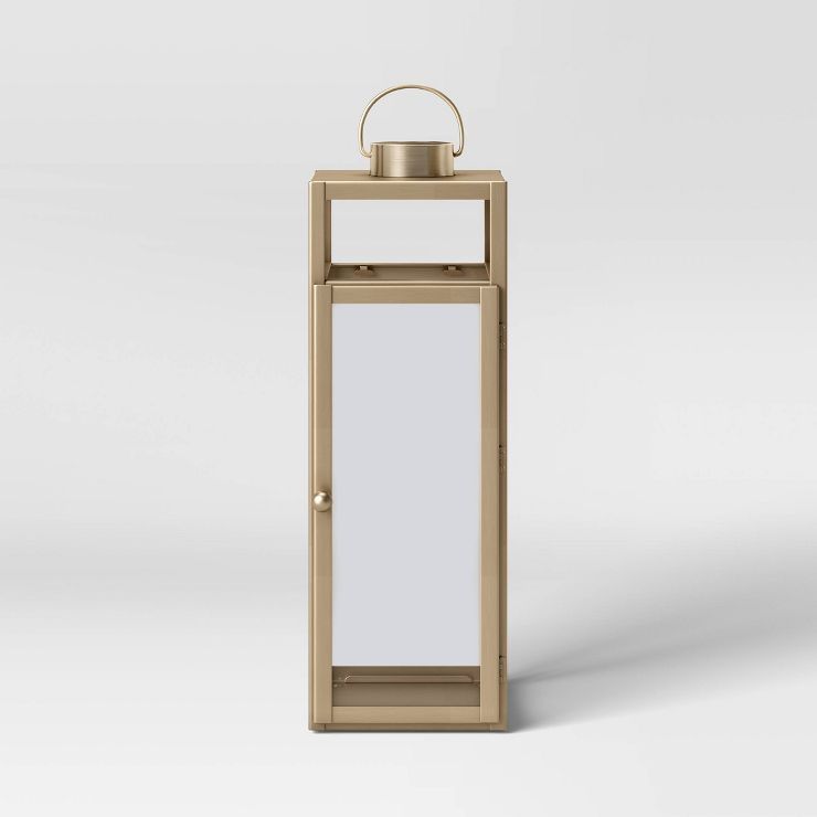 24" x 8" Decorative Metal Lantern Candle Holder Matte Gold - Threshold™ | Target