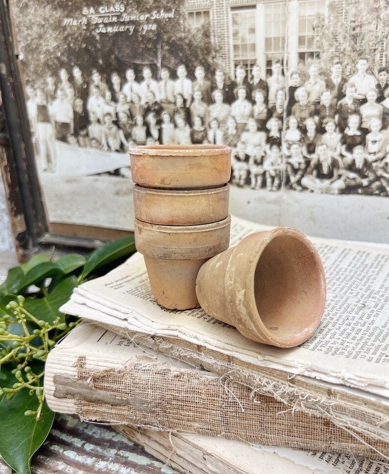 Vintage Mini Clay Terracotta Pots SET OF 4 Farmhouse Garden Decor Industrial Salvage Planter Seed... | Etsy (US)