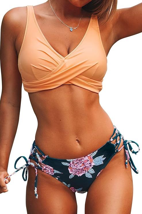 CUPSHE Women's Bikini Swimsuit Front Cross Lace Up Two Piece Bathing Suit | Amazon (US)