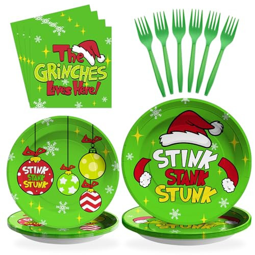 96Pcs Funny Christmas Party Supplies Green Christmas Character Cocktail Plates and Napkins Tableware Sets Merry Christmas Birthday Party Decoration for Kids Xmas Winter Holiday Party Favors Serve 24 | Amazon (US)
