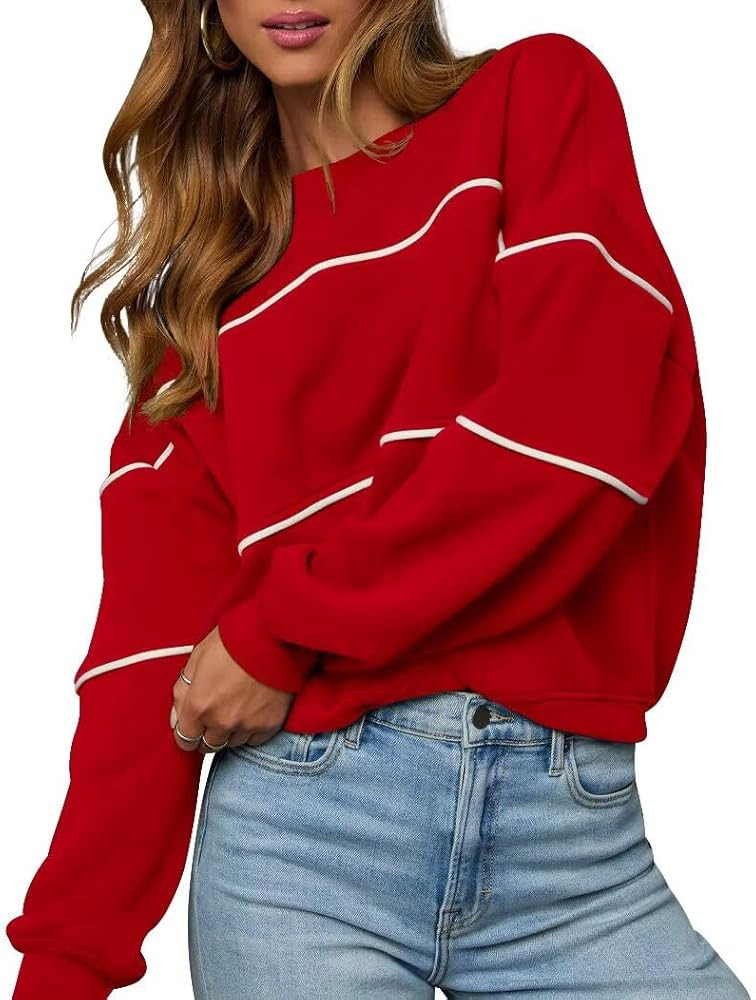 LEEDYA Womens Long Sleeve Sweatshirts Oversized Crewneck Color Block Pullover Top Casual Lightwei... | Amazon (US)